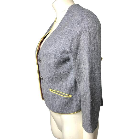 Vintage Gray Wool with Yellow Trim Jacket Mid-Length Sleeves - Picture 2 of 4